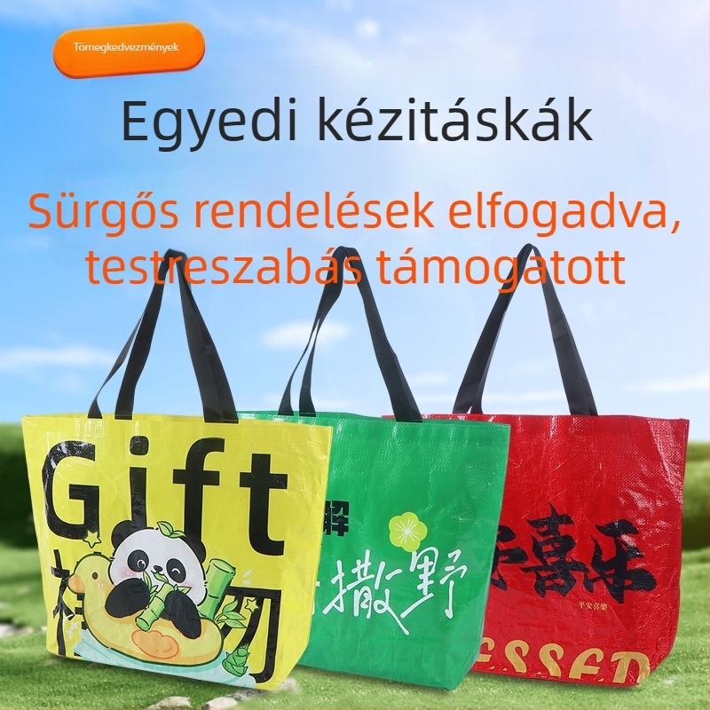 Szövött táska nagy kapacitású, testreszabott reklám, laminált színes nyomtatás logóval