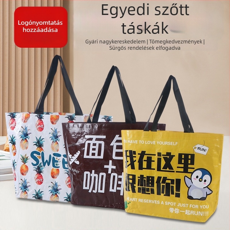 Szövött táska nagy kapacitású, testreszabott reklám, laminált színes nyomtatás logóval