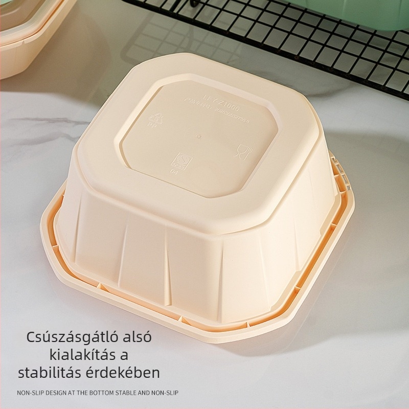 Egyszer használatos ebédes doboz, megvastított, szivárgásmentes, négyzet alakú zárható ételtartó, zöld