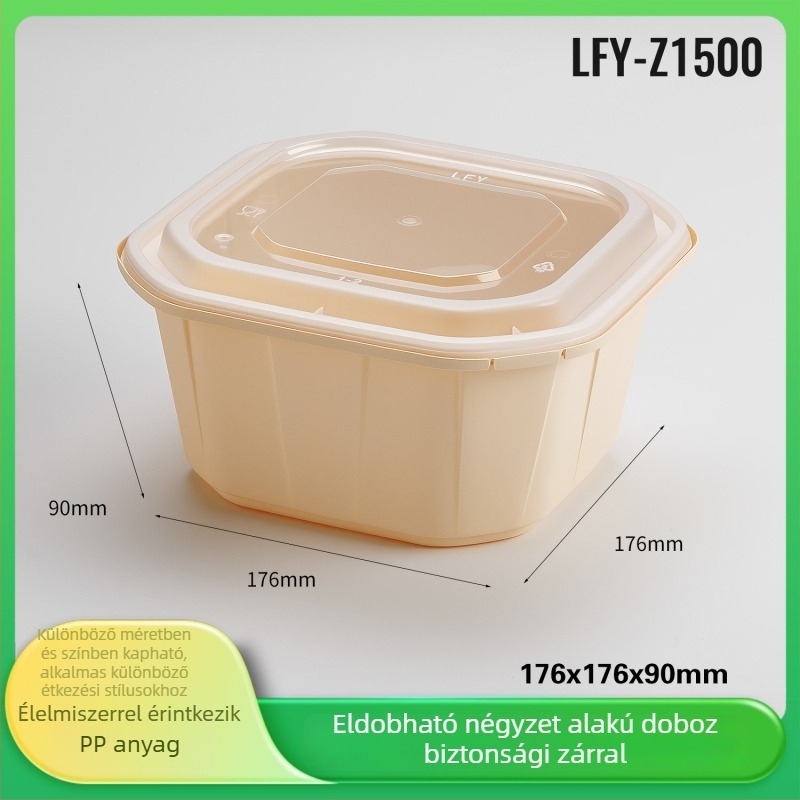 Egyszer használatos ebédes doboz, megvastított, szivárgásmentes, négyzet alakú zárható ételtartó, zöld