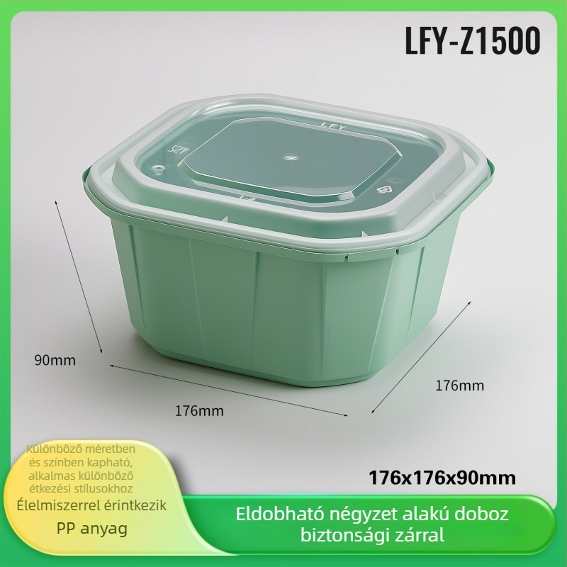 Egyszer használatos ebédes doboz, megvastított, szivárgásmentes, négyzet alakú zárható ételtartó, zöld