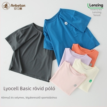 Lyocell gyerekek rövid ujjú póló, uniszex, kerek nyakú, vékony nyári top