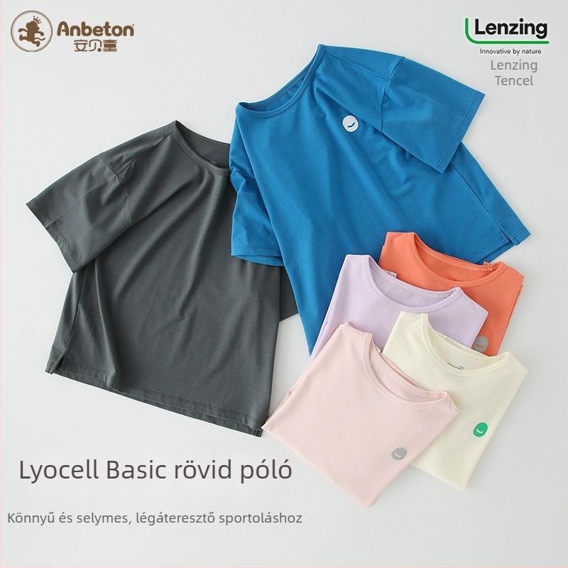 Lyocell gyerekek rövid ujjú póló, uniszex, kerek nyakú, vékony nyári top