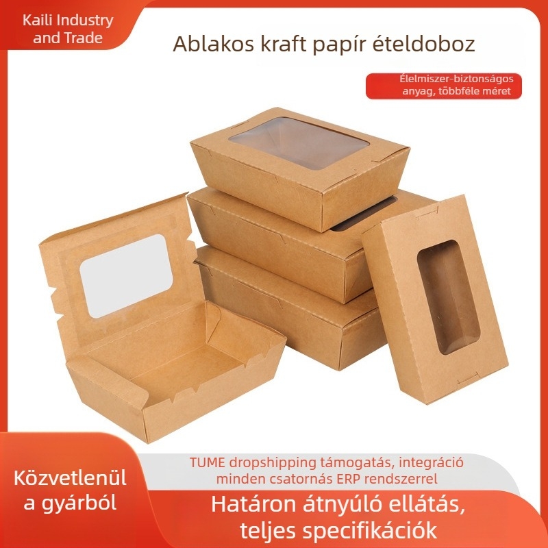 Kraft papírból készült, egyszer használatos ebédes doboz, téglalap alakú, sushihoz és gyorsételekhez, élelmiszerbiztonsági minőségű gyümölcs-doboz