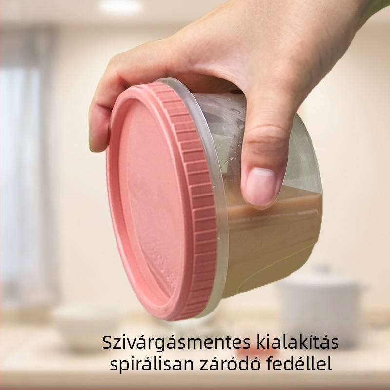 Egyszer használatos vastagított leveses pohár csavaros fedéllel, PP anyagból, műanyag leveses tál kiszállításra, mikrohullámú sütőben használható