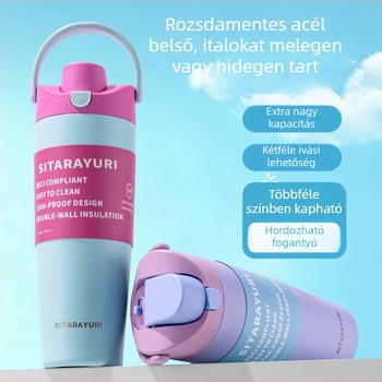 Sitarayuri új hőszigetelt rozsdamentes acél sportos vízpalack, nagy kapacitású, hordozható fogantyúval