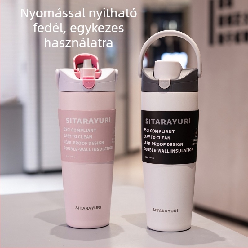 Sitarayuri új hőszigetelt rozsdamentes acél sportos vízpalack, nagy kapacitású, hordozható fogantyúval
