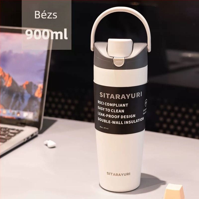 Sitarayuri új hőszigetelt rozsdamentes acél sportos vízpalack, nagy kapacitású, hordozható fogantyúval