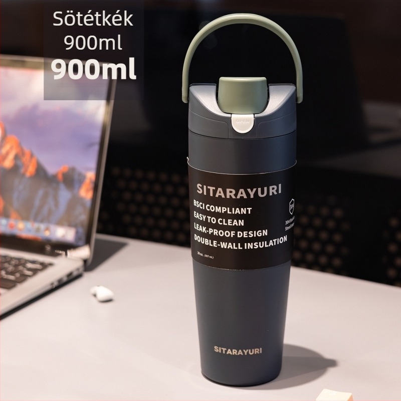 Sitarayuri új hőszigetelt rozsdamentes acél sportos vízpalack, nagy kapacitású, hordozható fogantyúval