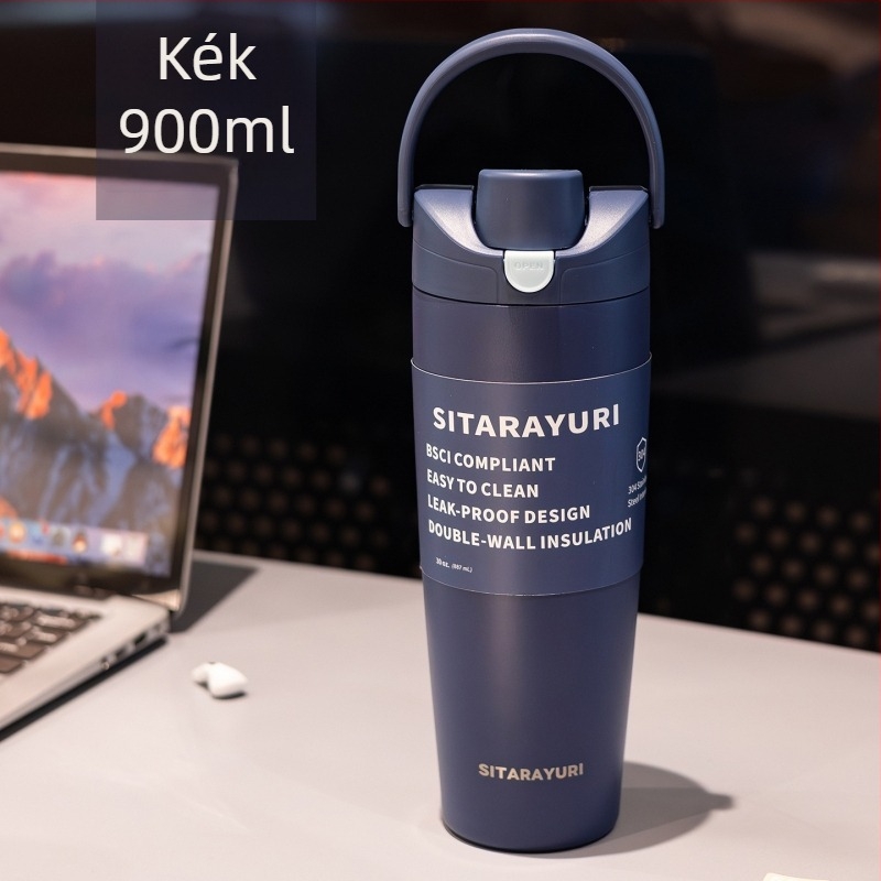 Sitarayuri új hőszigetelt rozsdamentes acél sportos vízpalack, nagy kapacitású, hordozható fogantyúval