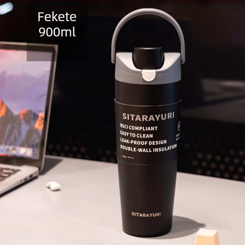 Sitarayuri új hőszigetelt rozsdamentes acél sportos vízpalack, nagy kapacitású, hordozható fogantyúval