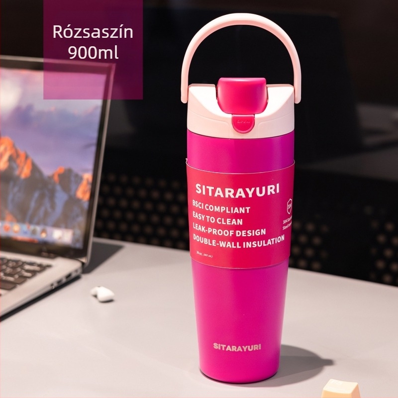 Sitarayuri új hőszigetelt rozsdamentes acél sportos vízpalack, nagy kapacitású, hordozható fogantyúval