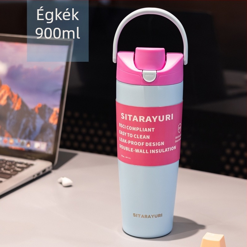 Sitarayuri új hőszigetelt rozsdamentes acél sportos vízpalack, nagy kapacitású, hordozható fogantyúval