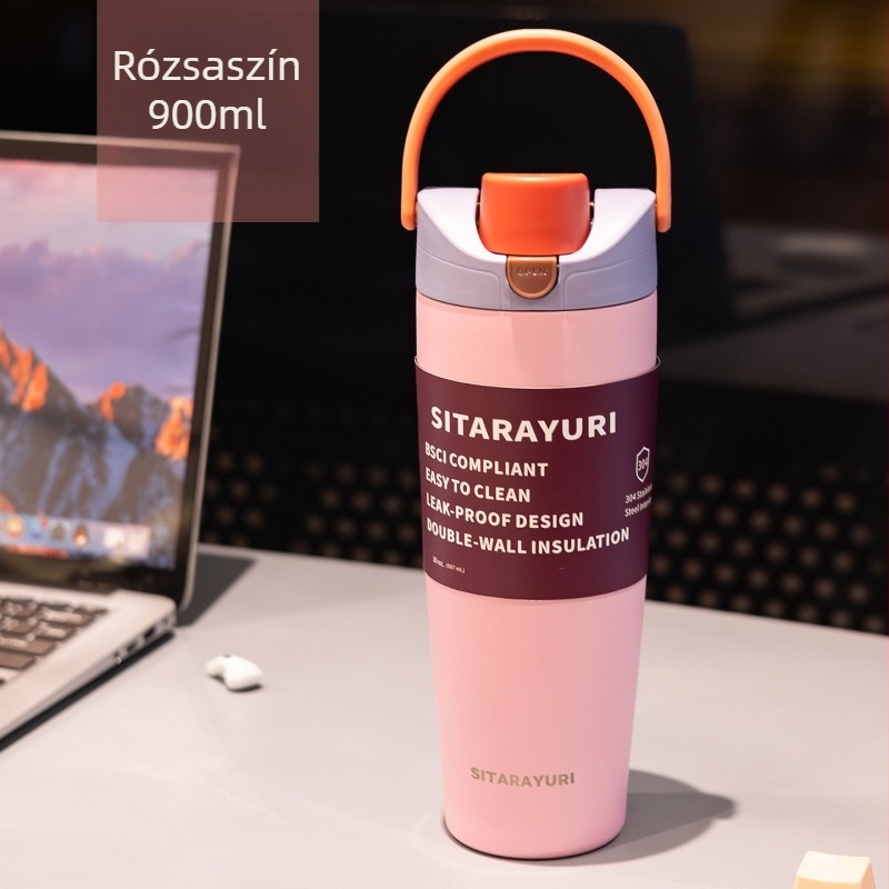 Sitarayuri új hőszigetelt rozsdamentes acél sportos vízpalack, nagy kapacitású, hordozható fogantyúval