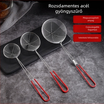 Rozsdamentes acélból készült teafilter boba teához hosszú nyéllel és nagy hálós szűrővel forró fazékhoz