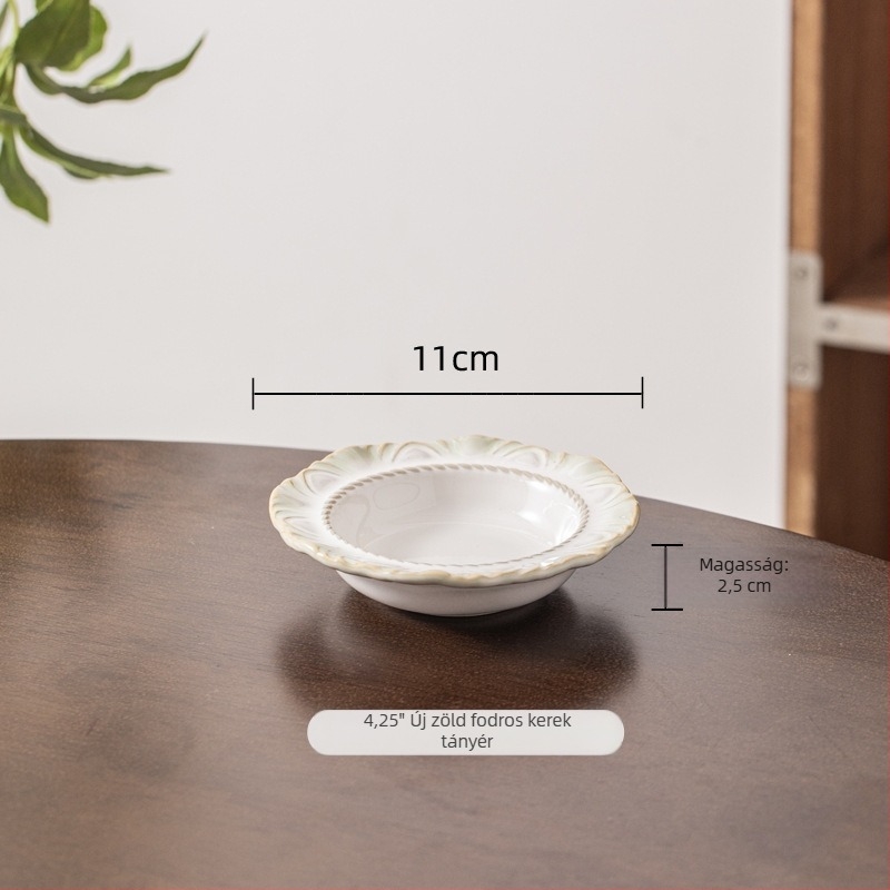 Új zöld sorozat porcelán étkészlet aláglazúrozott színű rizstál és vintage csipke szegély