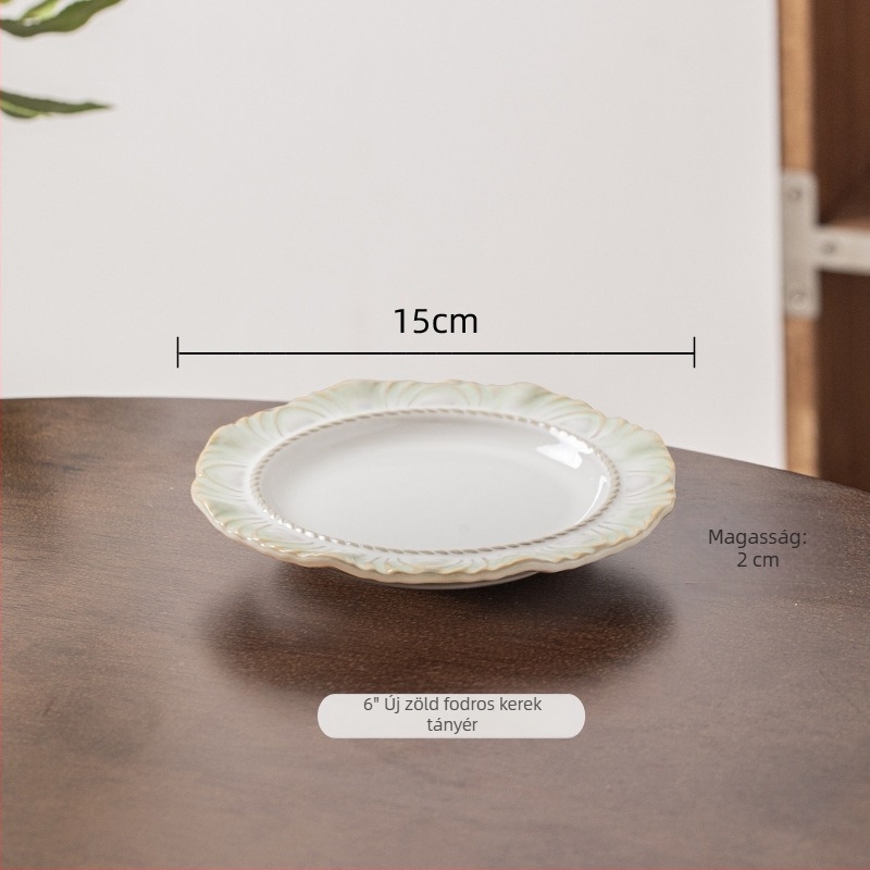 Új zöld sorozat porcelán étkészlet aláglazúrozott színű rizstál és vintage csipke szegély