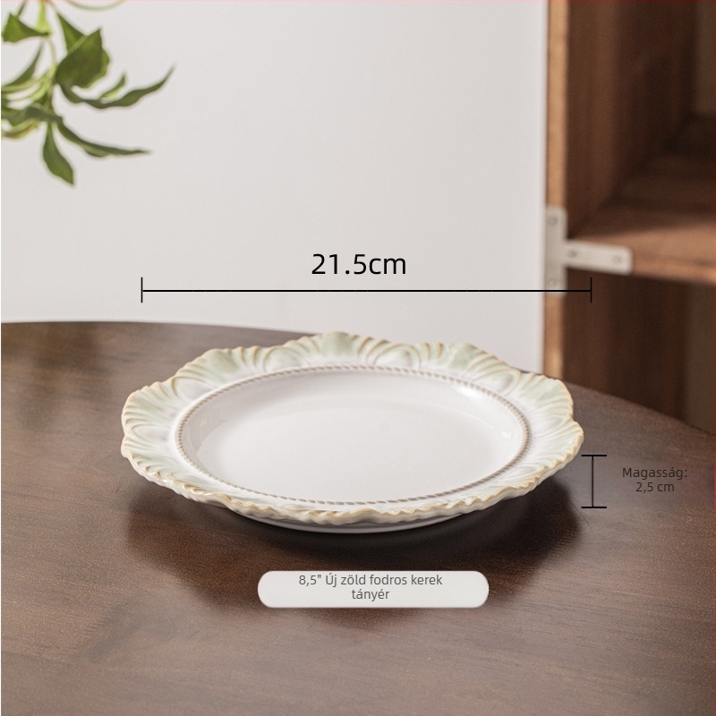 Új zöld sorozat porcelán étkészlet aláglazúrozott színű rizstál és vintage csipke szegély