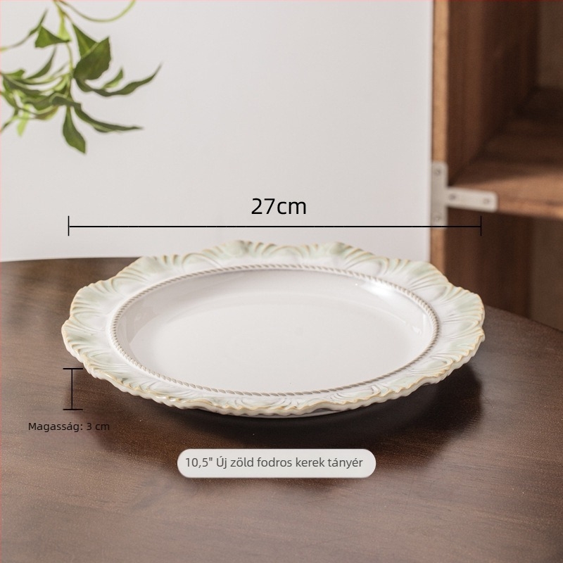 Új zöld sorozat porcelán étkészlet aláglazúrozott színű rizstál és vintage csipke szegély