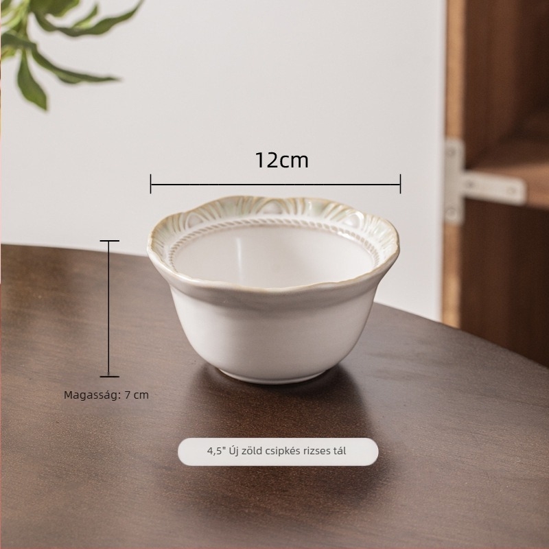 Új zöld sorozat porcelán étkészlet aláglazúrozott színű rizstál és vintage csipke szegély