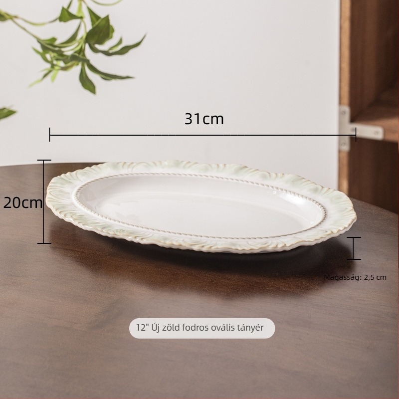 Új zöld sorozat porcelán étkészlet aláglazúrozott színű rizstál és vintage csipke szegély