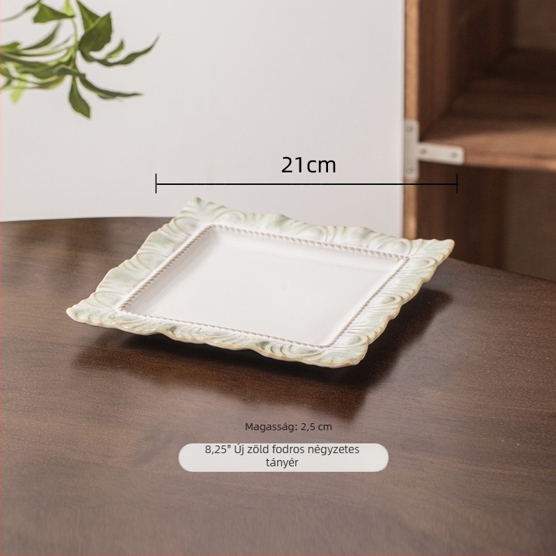 Új zöld sorozat porcelán étkészlet aláglazúrozott színű rizstál és vintage csipke szegély
