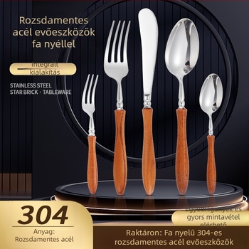 304 rozsdamentes acél étkészlet rózsafa fogantyúval – kés, villa és kanál szállodai, nyugati étkezési stílushoz és otthoni használatra