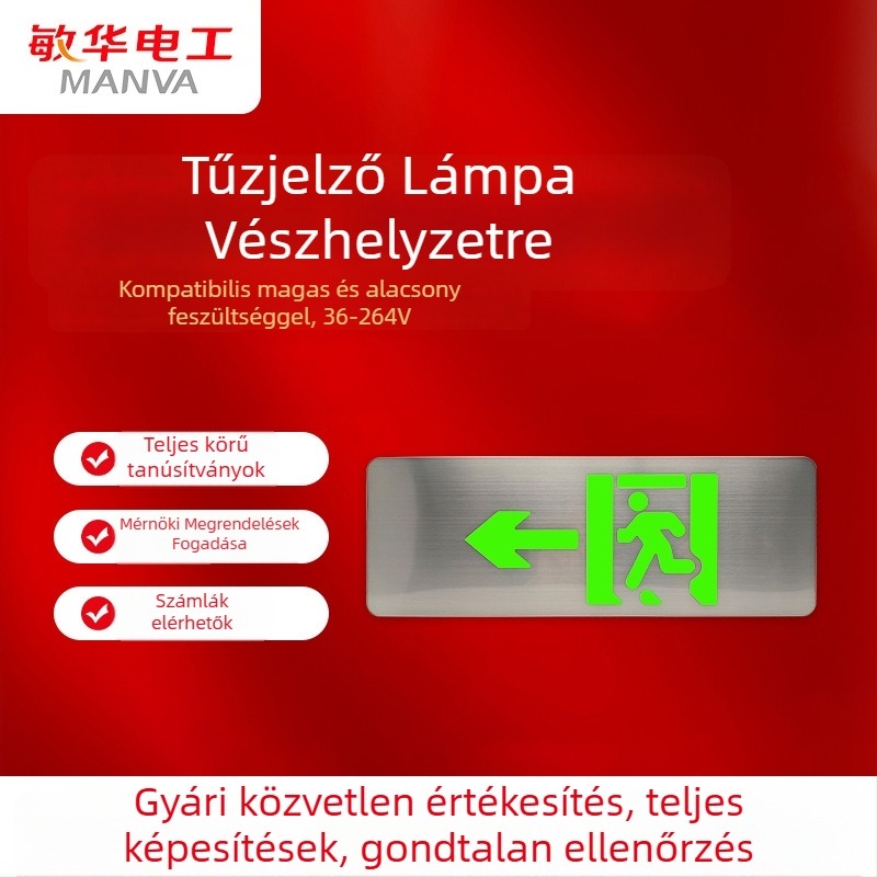 Csiszolt rozsdamentes acélból készült vészkijárati tábla, ultra vékony, LED-es vészvilágítással