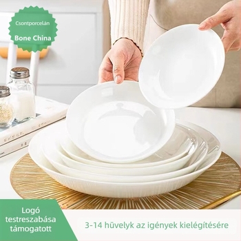 Fehér csontporcelán mély tányér, kerek, otthonra és szállodába használható, modern minimalist dizájn
