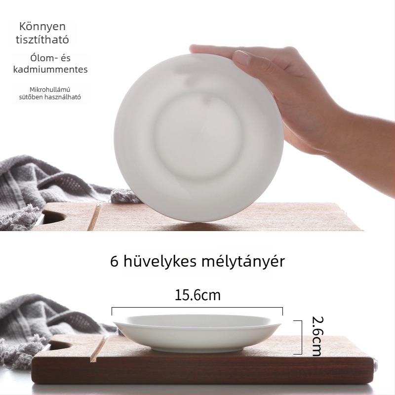 Fehér csontporcelán mély tányér, kerek, otthonra és szállodába használható, modern minimalist dizájn