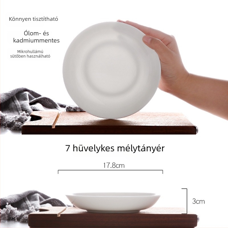 Fehér csontporcelán mély tányér, kerek, otthonra és szállodába használható, modern minimalist dizájn