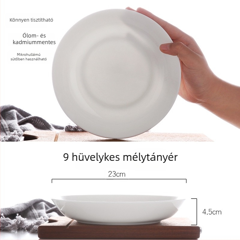 Fehér csontporcelán mély tányér, kerek, otthonra és szállodába használható, modern minimalist dizájn