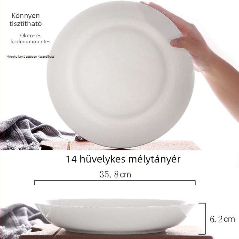 Fehér csontporcelán mély tányér, kerek, otthonra és szállodába használható, modern minimalist dizájn