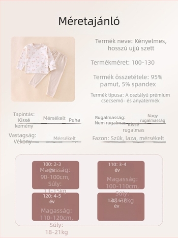 Gyerekeknek szóló kétszemélyes termikus készlet, magas derékkal a has védelemért, bolyhosított pamutból, őszi-téli