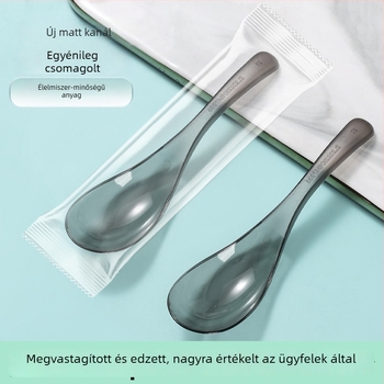 Egyszer használatos műanyag leveskanál, egyenként csomagolt, élelmiszer-minőségű, elvitelre és gyorséttermi használatra, megvastagodott és megkeményedett