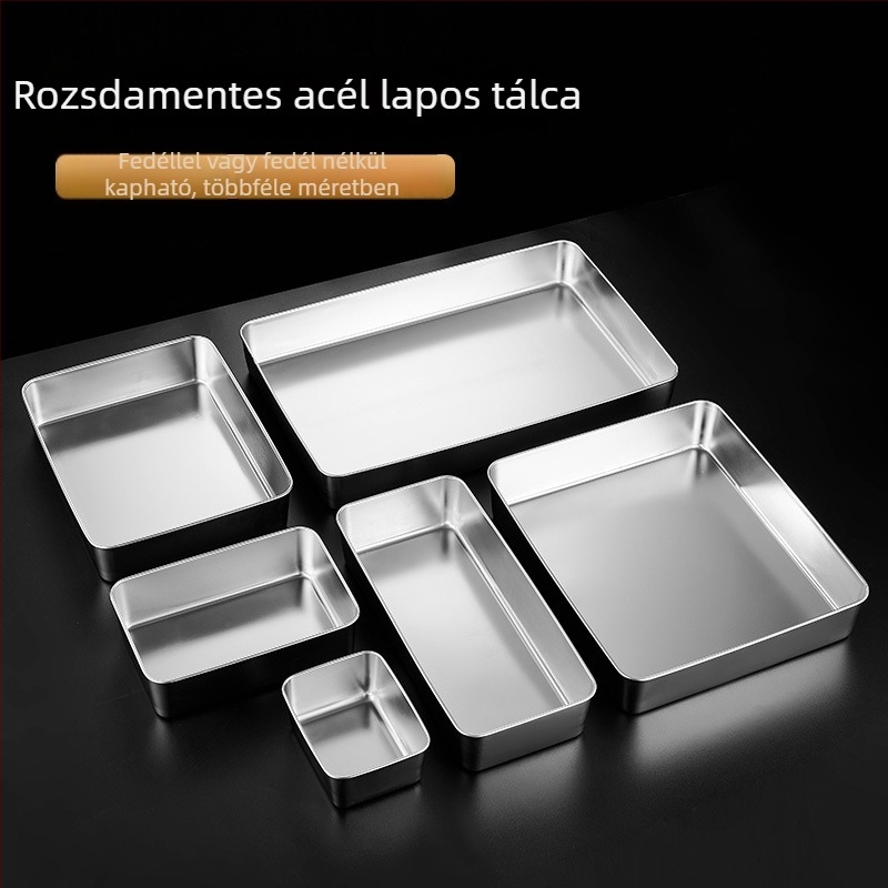 Rozsdamentes acél négyszögletes fedeles tál, tiramisú készítő tál, gőzölésre és sütésre, átmérő 18–18.9 cm