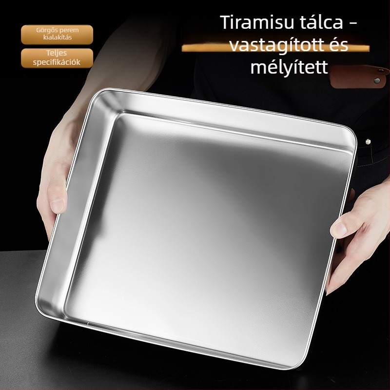 Rozsdamentes acél négyszögletes fedeles tál, tiramisú készítő tál, gőzölésre és sütésre, átmérő 18–18.9 cm
