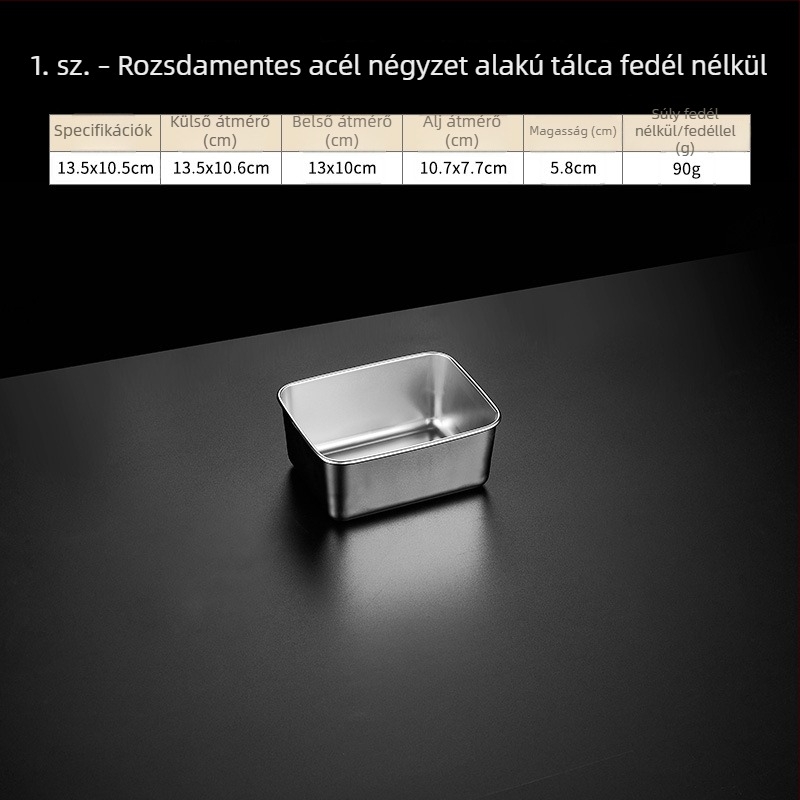 Rozsdamentes acél négyszögletes fedeles tál, tiramisú készítő tál, gőzölésre és sütésre, átmérő 18–18.9 cm
