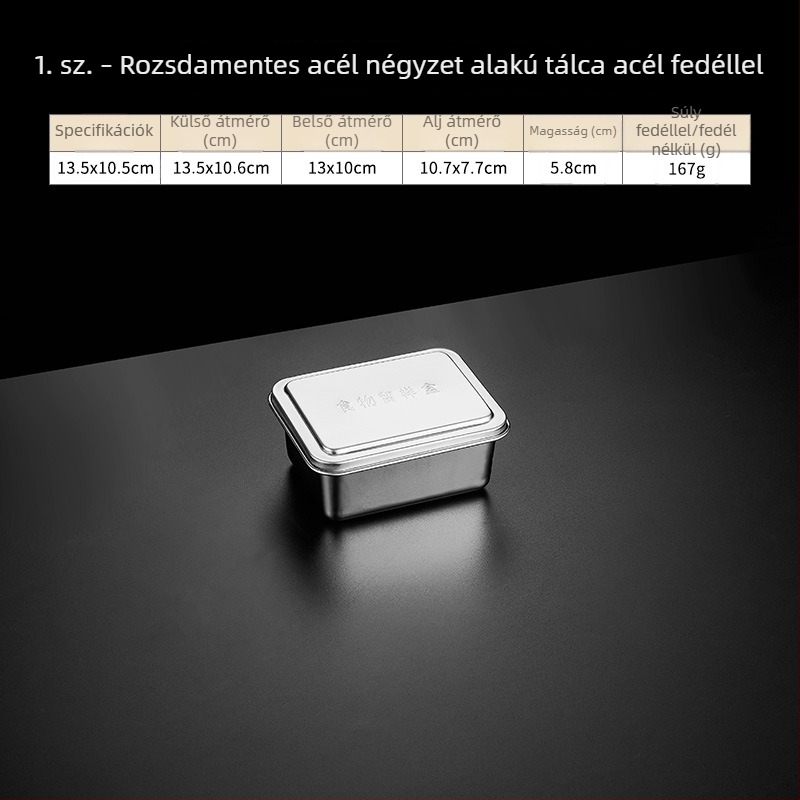 Rozsdamentes acél négyszögletes fedeles tál, tiramisú készítő tál, gőzölésre és sütésre, átmérő 18–18.9 cm
