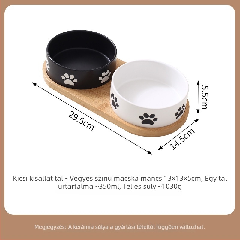 Minimalista kerámia kisállat tál tálcával - víz és étel, macska és kutya számára