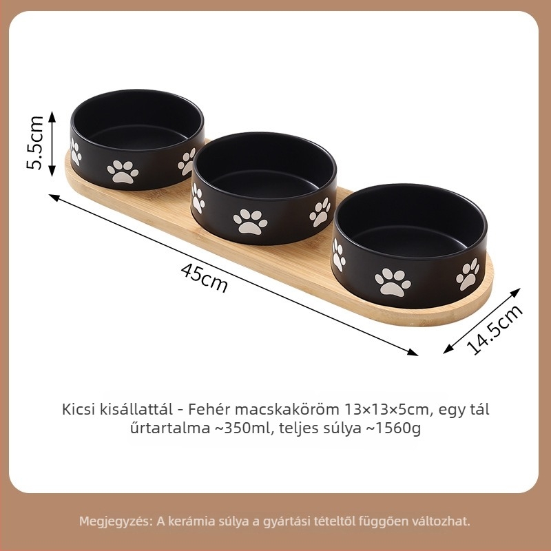 Minimalista kerámia kisállat tál tálcával - víz és étel, macska és kutya számára