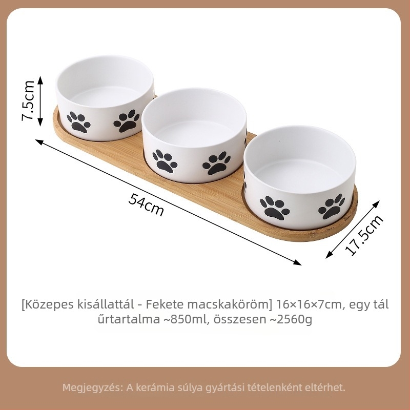 Minimalista kerámia kisállat tál tálcával - víz és étel, macska és kutya számára