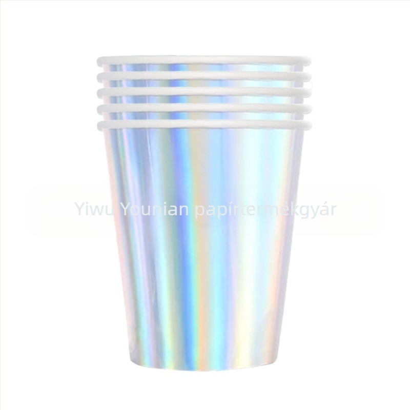 Szivárványos irizáló papírpohár, 9 oz, buli kellék