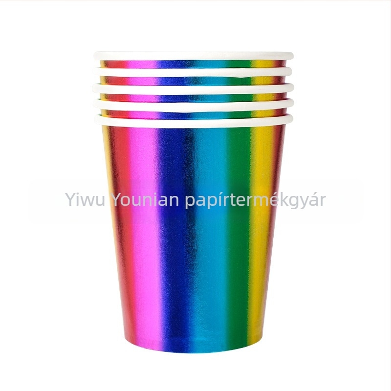 Szivárványos irizáló papírpohár, 9 oz, buli kellék