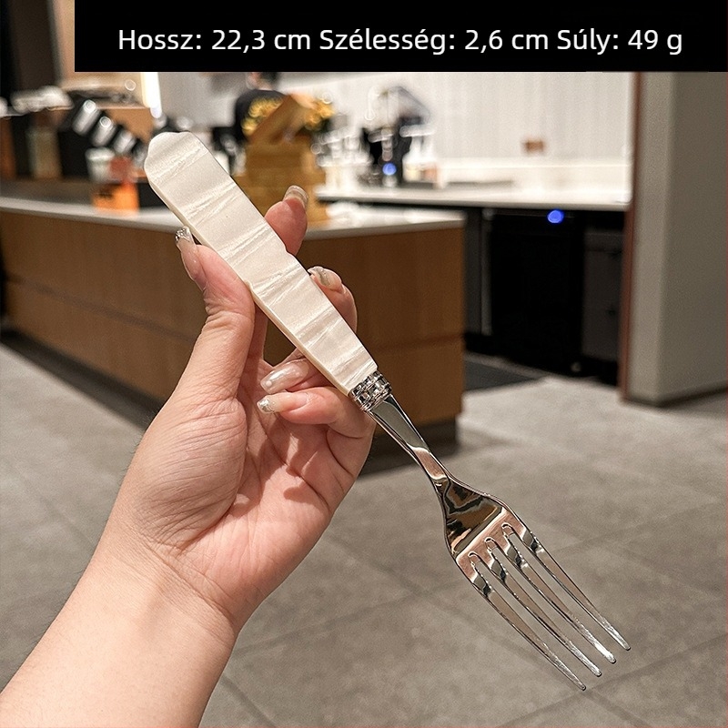 Gyöngyházfehér akril nyélű kés, villa és kanál 304 rozsdamentes acélból – nyugati stílusú otthoni étkezéshez