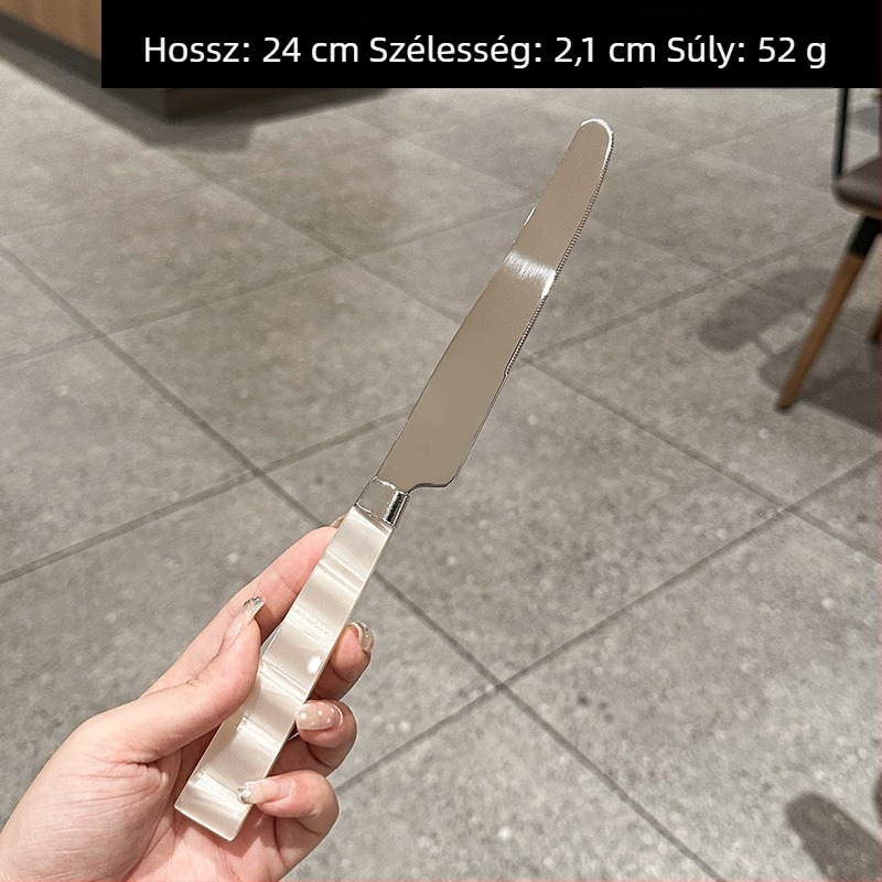 Gyöngyházfehér akril nyélű kés, villa és kanál 304 rozsdamentes acélból – nyugati stílusú otthoni étkezéshez