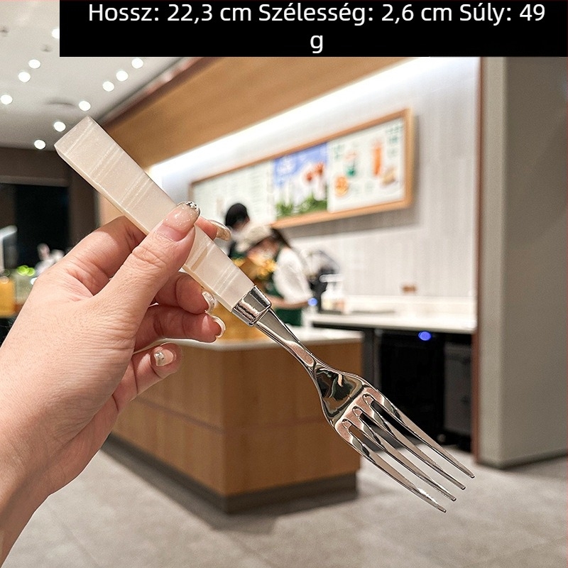Gyöngyházfehér akril nyélű kés, villa és kanál 304 rozsdamentes acélból – nyugati stílusú otthoni étkezéshez