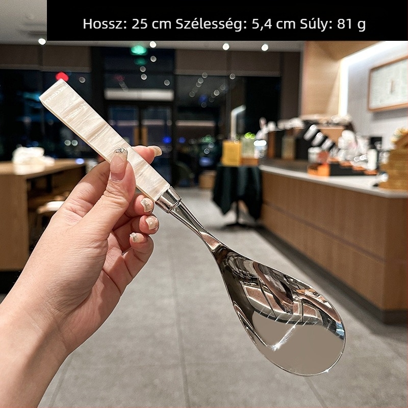 Gyöngyházfehér akril nyélű kés, villa és kanál 304 rozsdamentes acélból – nyugati stílusú otthoni étkezéshez