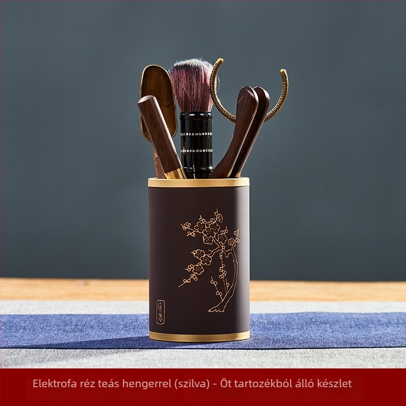 Hat úriember teaceremónia készlet – Kung-Fu tea kellékek, sárgarézből készült teáscsipesz és teáskanál, Tea művészete, Prémium minőség
