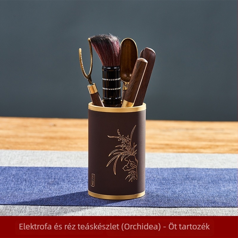 Hat úriember teaceremónia készlet – Kung-Fu tea kellékek, sárgarézből készült teáscsipesz és teáskanál, Tea művészete, Prémium minőség
